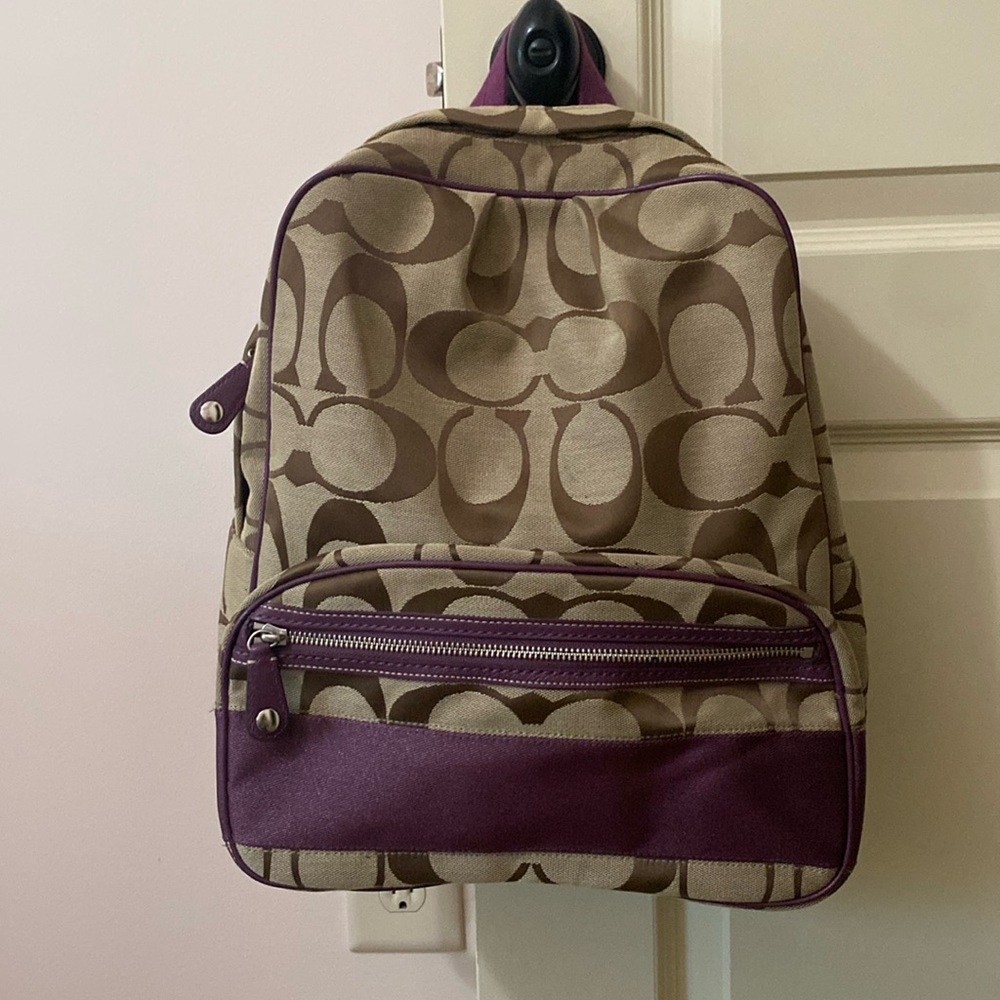 Vintage coach backpack with purple stripe